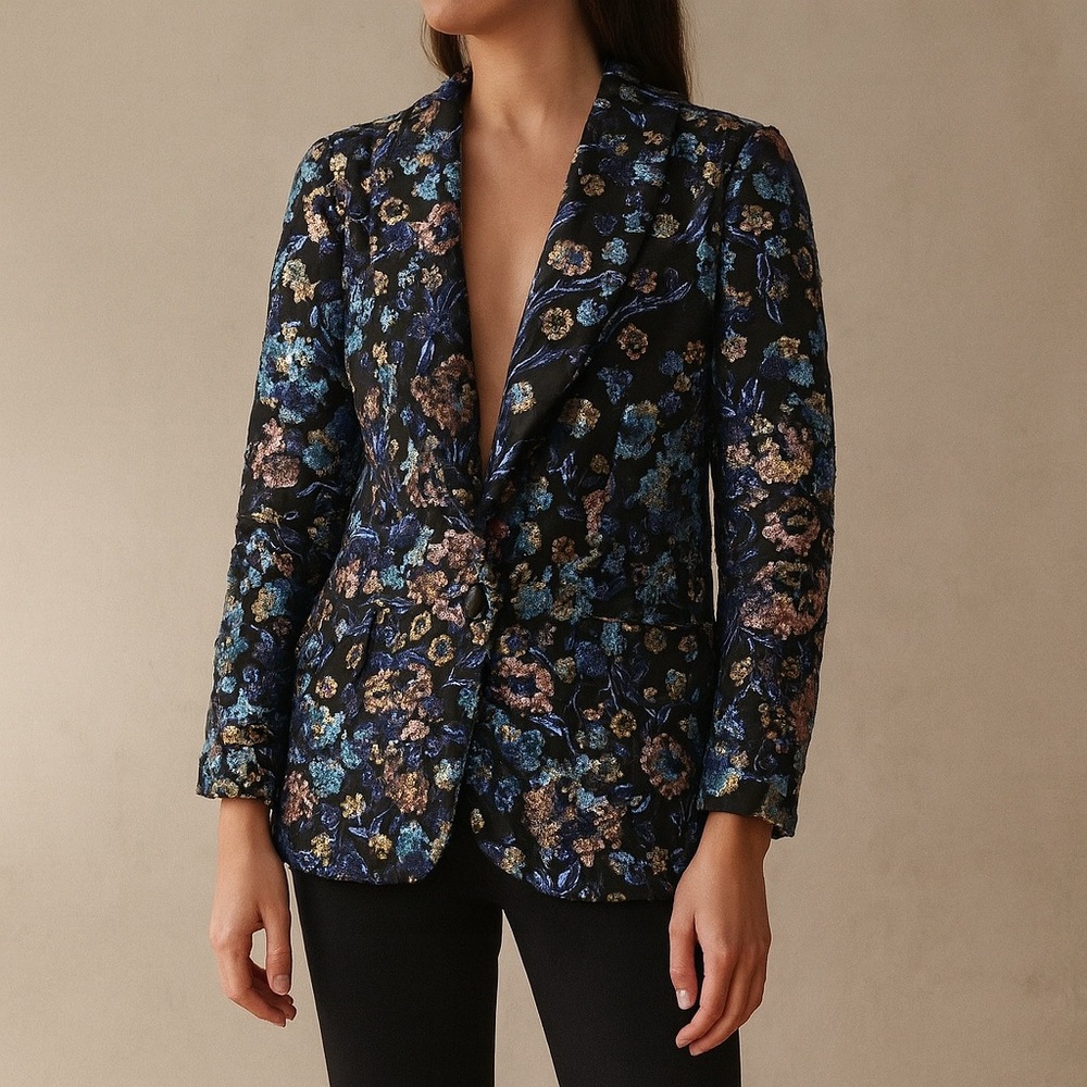 Self-Portrait Floral Embroidered Sequin Blazer Size Small